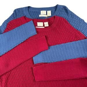 Lot of 2 Parisian Mercerized Cotton Tight Knit Sweaters Women's L Blue Red